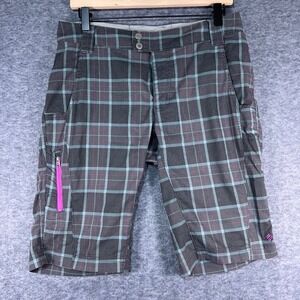 Columbia Omni-Shade Plaid Hiking Shorts Womens 8 Grey Teal Pink Sun Protection